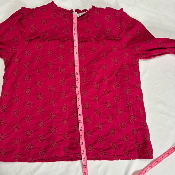 J Crew Smocked Eyelet Embroidered Peasant Cottagecore Coquette Romantic Top Sz M - Picture 11 of 11